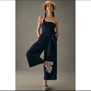 Maeve by Anthropology Black Strapless Button Down Lide Leg jumpsuit US SIZE 4p